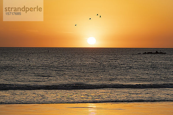 USA  Kalifornien  Santa Monica  launischer orangefarbener Himmel über dem Pazifik bei Sonnenuntergang