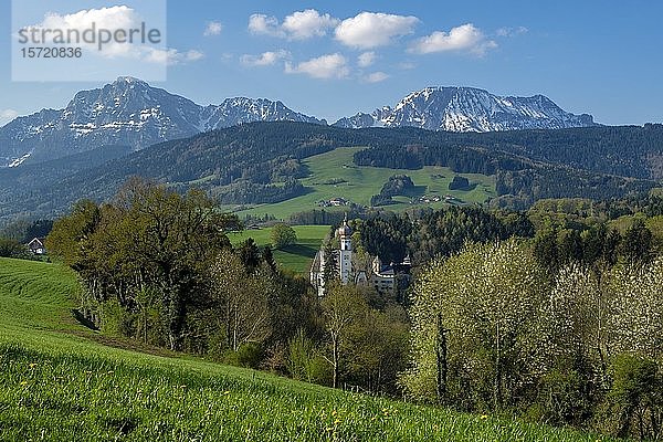 Ehemaliges Kloster Höglwörth vor den Berchtesgadener Alpen  Anger  Rupertigau  Chiemgau  Oberbayern  Bayern  Deutschland  Europa