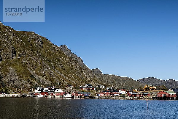 Häuser und Hafen von Ballstad  Insel Vestvagoy  Lofoten  Norwegen  Europa