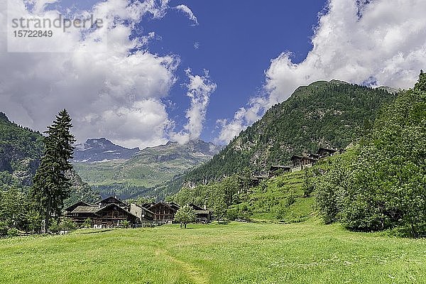 Alte Walserhäuser in Pedemonte  Alagna Valsesia  Provinz von Vercelli  Piemont  Italien  Europa