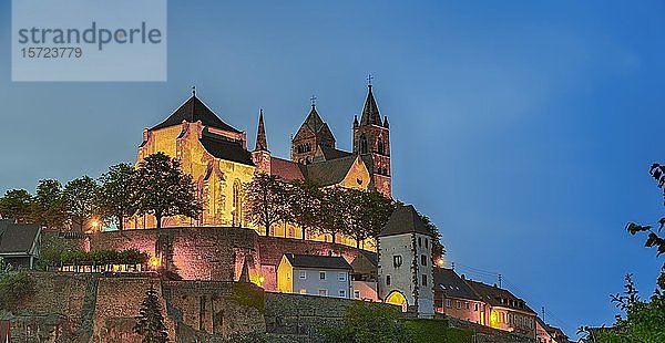 Münster St. Stephan  farbig beleuchtet in der Abenddämmerung  Breisach am Rhein  Baden-Württemberg  Deutschland  Europa