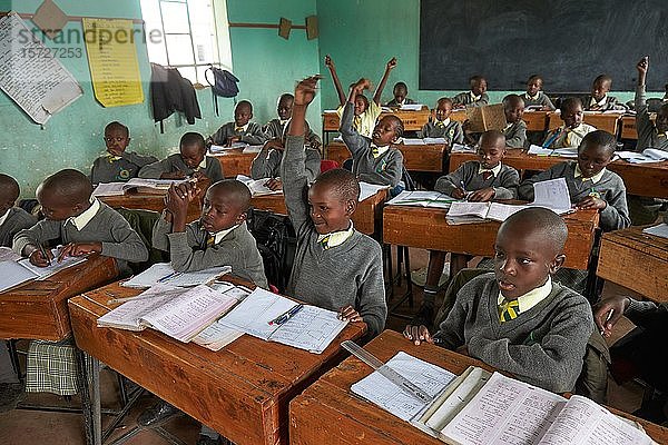 Schüler im Klassenzimmer beim Unterricht in der Grundschule  Mirisa-Academy  Nakuru  Kenia  Afrika