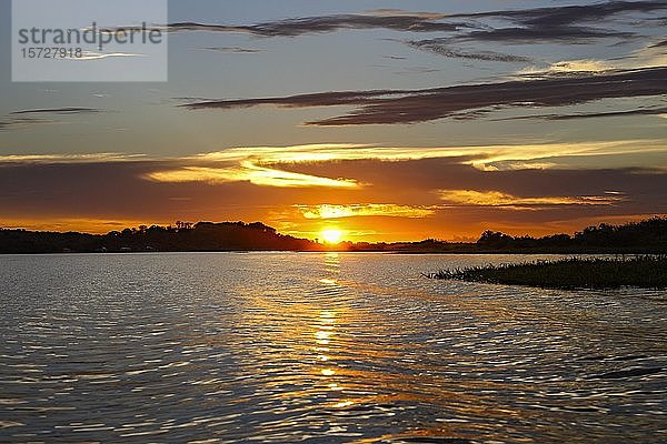 Flusslandschaft  Sonnenuntergang über dem Amazonas  Brasilien  Südamerika