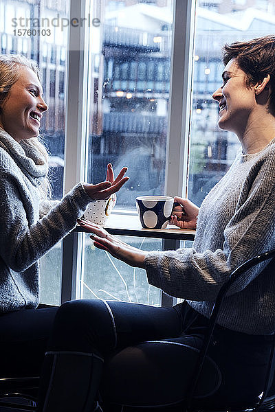 Freunde unterhalten sich bei einem Tee im Café