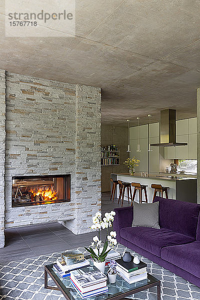 Modernes Wohnzimmer mit gemütlichem Kamin