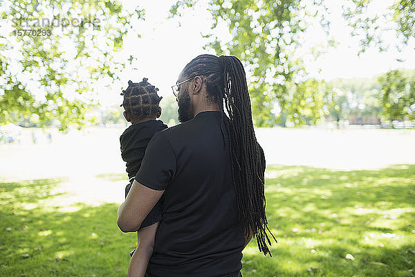 Vater trägt Kleinkind im Park
