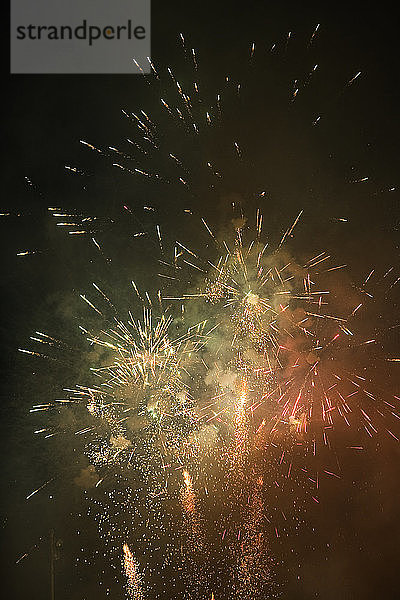 Blick auf ein Feuerwerk  das am Himmel glitzert.