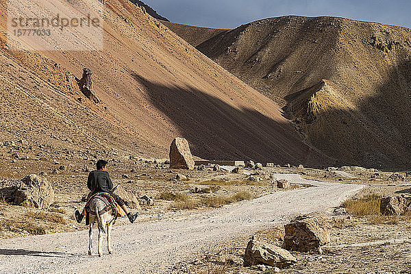 Mann mit seinem Pferd im Tal von Chehel Burj (Festung der Vierzig Türme)  Provinz Yaklawang  Bamyan  Afghanistan  Asien