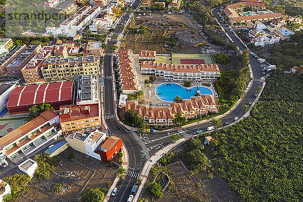 Spanien  Kanarische Inseln  La Gomera  Valle Gran Rey  Borbalan  Luftaufnahme des Wohnkomplexes