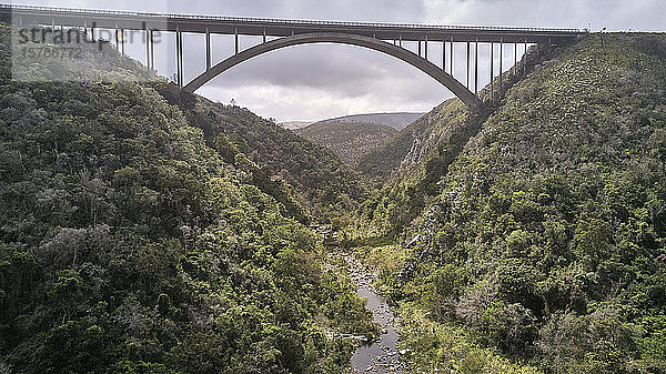 Südafrika  Gebiet Knysna  Luftaufnahme einer Brücke über einen Fluss in einer Berglandschaft