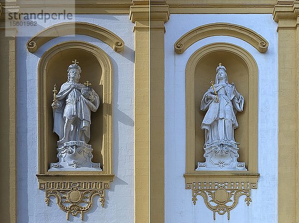 Skulptur von Heinrich II.  973-1024  und Kaiserin Cunigunde von Luxemburg  980-1033  in einer Nische der Pfarrkirche  Königsfeld  Oberfranken  Bayern  Deutschland  Europa