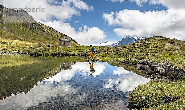 Wanderer am Bachalpsee  Grindelwald  Bern  Schweiz  Europa