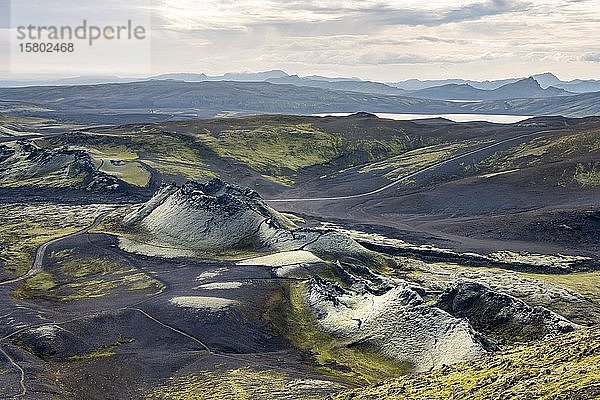 Luftaufnahme  Laki-Krater  Laki-Kraterserie  Eruptionsspalte  Isländisches Hochland  Südisland  Island  Europa