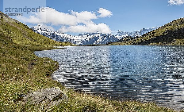 Bachalpsee mit Gipfeln von Schreckhorn und Finsteraarhorn  Grindelwald  Berner Oberland  Schweiz  Europa