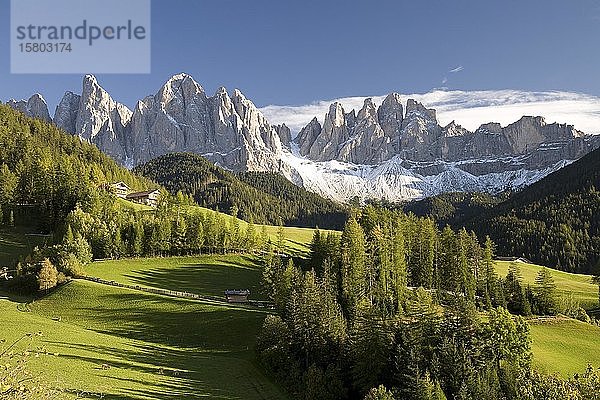 Geislerspitzen mit Erstschnee  Villnösstal  Dolomiten  Südtirol  Italien  Europa