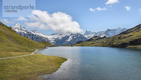 Bachalpsee mit Gipfeln von Schreckhorn und Finsteraarhorn  Grindelwald  Berner Oberland  Schweiz  Europa