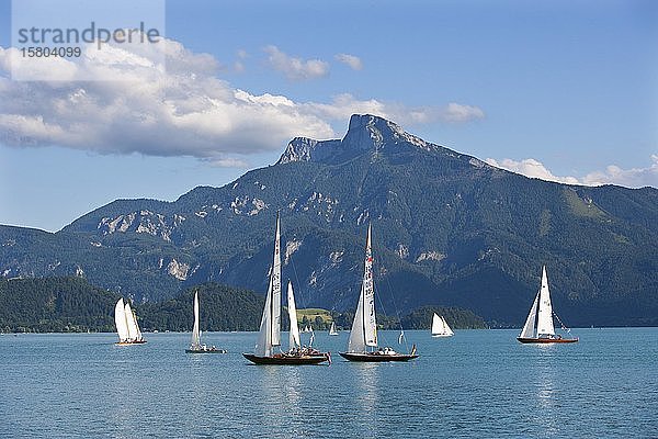 Segelboote mit Schafberg  Mondsee  Salzkammergut  Oberösterreich  Österreich  Europa