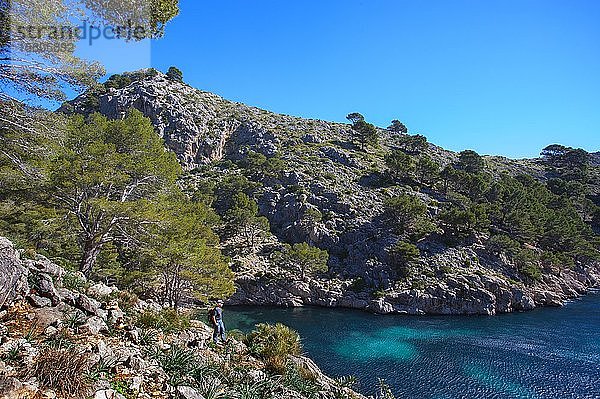 Bergwandern auf Mallorca  Wanderweg zur Cala en Gossalba  Cala en Gossalba  Halbinsel Formentor  Mallorca  Balearen  Spanien  Europa