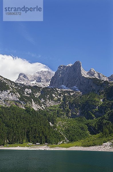 Dachsteinmassiv  Blick auf Holzmeisteram und Dachstein  Hinterer Gosausee  Gosau  Salzkammergut  Oberösterreich  Österreich  Europa