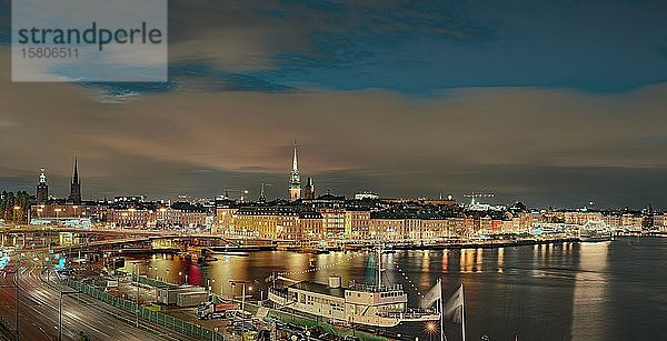 Beleuchtetes Stockholm  Panorama  Schweden  Europa
