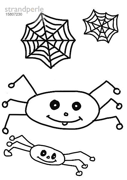 Naive Illustration  Kinderzeichnung  Spinnen und Spinnennetz  Deutschland  Europa