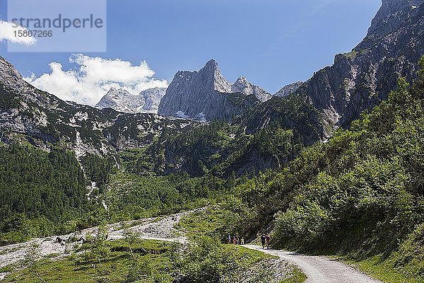 Dachsteinmassiv  Wanderweg zur Holzmeisteralm mit Dachstein  Hinterer Gosausee  Gosau  Salzkammergut  Oberösterreich  Österreich  Europa