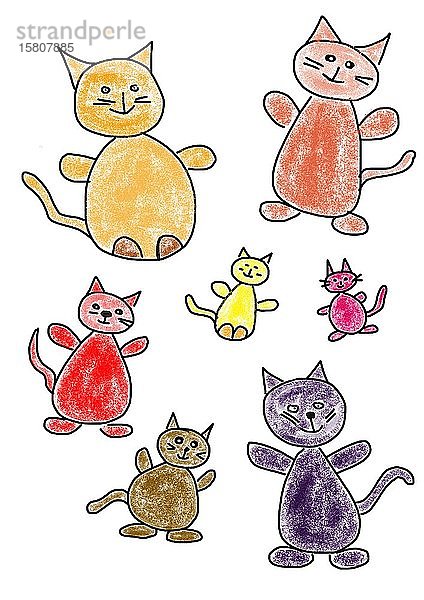Naive Illustration  Kinderzeichnung  bunte Katzen  Deutschland  Europa