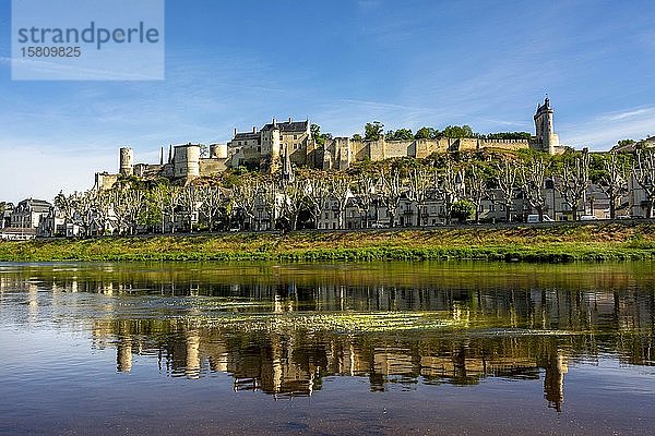 Der Fluss Vienne und die königliche Festung von Chinon  Departement Indre et Loire  Centre Val de loire  Frankreich  Europa