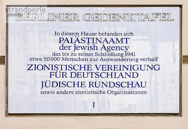 Gedenktafel für das Palästina-Büro  Berlin  Deutschland  Europa