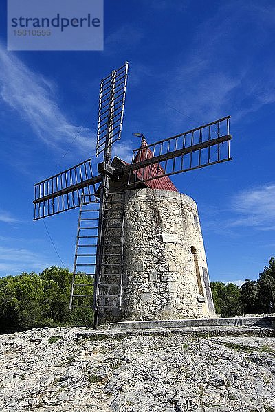 Moulin de Daudet  Windmühle des französischen Schriftstellers Alphonse Daudet  Fontvieille  Departement Bouches-du-Rhône  Provence-Alpes-Côte d'Azur  Frankreich  Europa