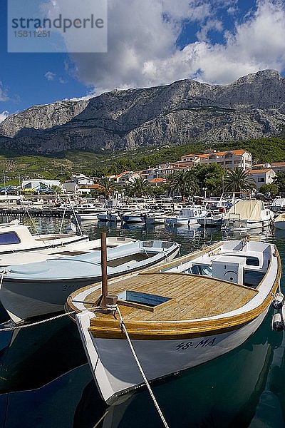 Fischerboote im Hafen  Tucepi  Biokovo-Gebirge  Makarska Riviera  Dalmatien  Kroatische Adriaküste  Kroatien  Europa