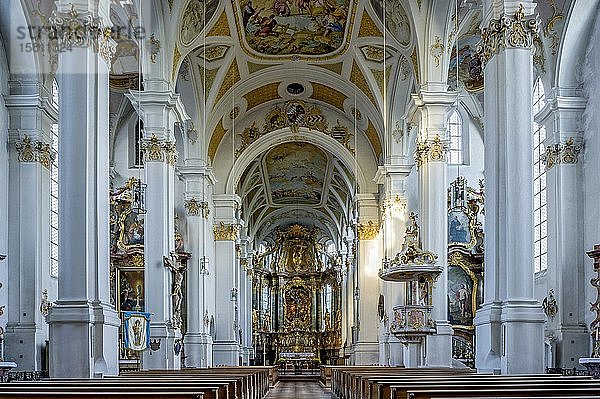 Langhaus und Chor mit Hochaltar  ehemalige Klosterkirche St. Sebastian  Altstadt  Ebersberg  Oberbayern  Bayern  Deutschland  Europa