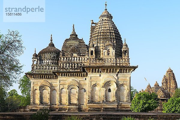 Parvati-Tempel  bekannt als Tempel der Einheit der Religionen  der drei Religionen gewidmet ist: Islam  Buddhismus  Hinduismus  Khajuraho Gruppe von Denkmälern  Madhya Pradesh Staat  Indien  Asien