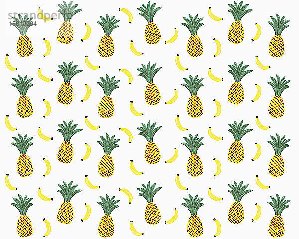 Illustration von gelben Ananas und Bananen auf weißem Hintergrund