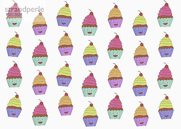 Illustration von anthropomorphen Cupcakes auf weißem Hintergrund