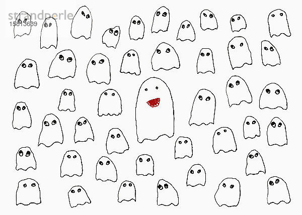 Zeichnung von Geistern auf weißem Hintergrund