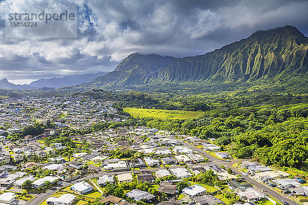 Luftaufnahme einer Drohne von Kailua  Insel Oahu  Hawaii  Vereinigte Staaten von Amerika  Nordamerika