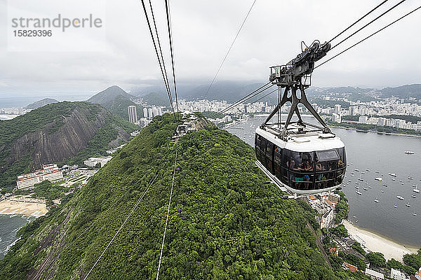 Schöne Aussicht von der Zuckerhut-Seilbahn auf die Stadtlandschaft  Rio