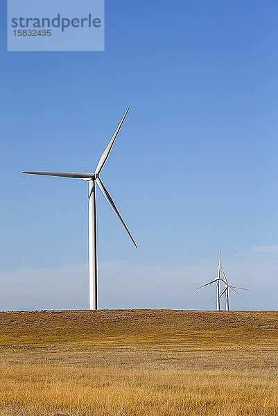 Windturbinen in Colorado gegen blauen Himmel