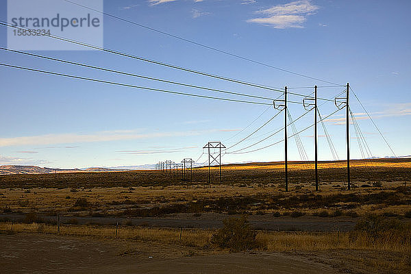 Hochspannungsleitungen über der Wüste in Fruita  Colorado.