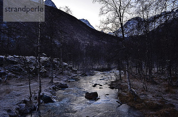 Der Gebirgsfluss  der vom Gletscher in Nordnorwegen entspringt