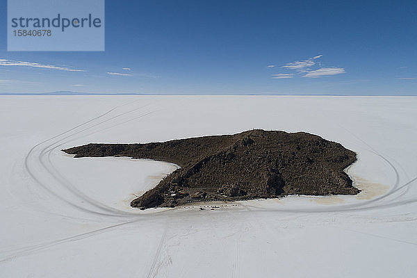 Incahuasi-Insel aus der Vogelperspektive in der Salzwüste