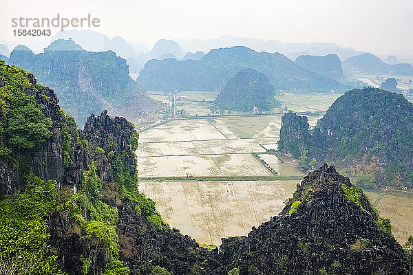 Karstgebirgslandschaft am Hang Mua  Provinz Ninh Binh  Vietnam