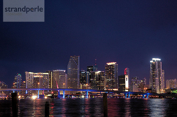 Die Skyline von Miami Florida bei Nacht