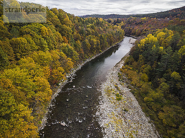 Das Herbstlaub säumt den White River in Vermont.