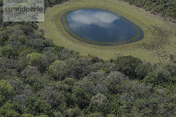 Luftaufnahme eines blauen Sees im brasilianischen Pantanal-Feuchtgebiet