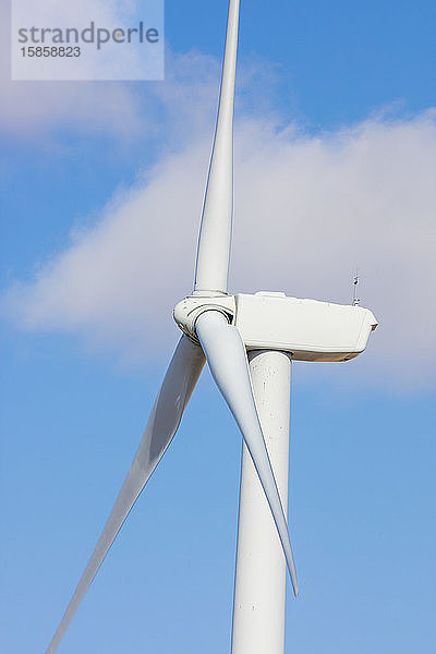 Windturbine in einem Feld mit blauem Himmel
