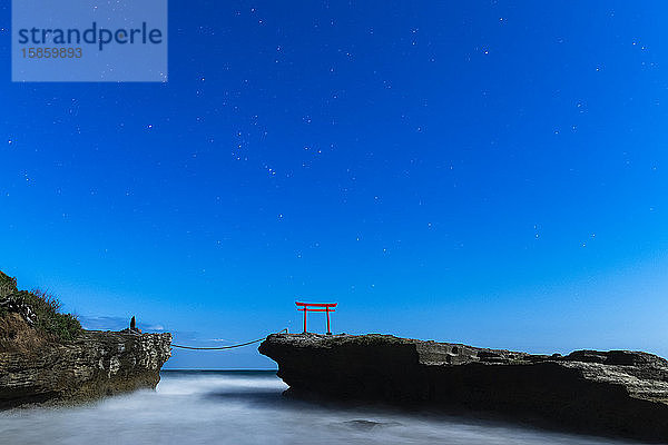 Sternenhimmel über dem Torii-Tor im Meer am Shirahama-Schrein  Halbinsel Izu  Japan