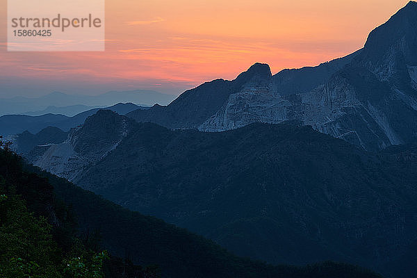 Dunkle Berge mit blaugrauer Blüte im weichen Abendlicht