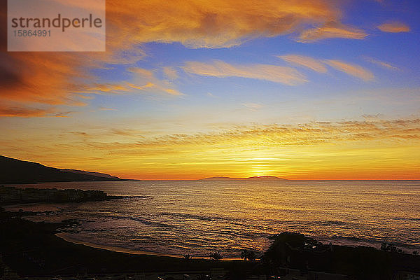 Sonnenuntergang über Playa Jardin  Puerto de la Cruz  Teneriffa  Kanarische Inseln  Spanien  Atlantik  Europa